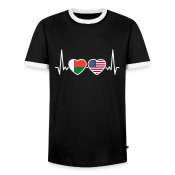 Madagascar USA Heartbeat Flag Malagasy - Men's Ringer Shirt - black/white - Front - AI Model Female 172 light (172cm) & AI Model Male 178 light (178cm)