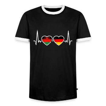 Malawi Germany Vintage Heartbeat Flag - Men's Ringer Shirt - black/white - Front - AI Model Female 172 light (172cm) & AI Model Male 178 light (178cm)