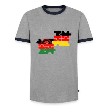 Malawi Germany Flag German Malawian - Men's Ringer Shirt - grey/navy  - Front - AI Model Female 172 light (172cm) & AI Model Male 178 light (178cm)
