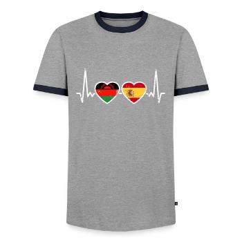 Malawi Spain Vintage Heartbeat Flag Malawian - Men's Ringer Shirt - grey/navy  - Front - AI Model Female 172 light (172cm) & AI Model Male 178 light (178cm)