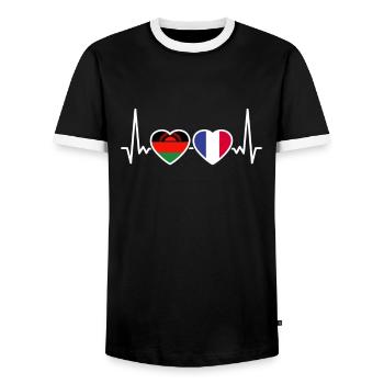 Malawi France Heartbeat Flag French - Men's Ringer Shirt - black/white - Front - AI Model Female 172 light (172cm) & AI Model Male 178 light (178cm)