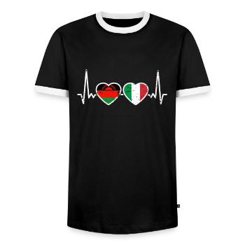 Malawi Italy Vintage Heartbeat Flag Malawian - Men's Ringer Shirt - black/white - Front - AI Model Female 172 light (172cm) & AI Model Male 178 light (178cm)