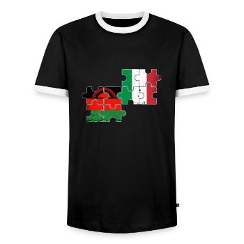 Malawi Italy Vintage Flag Italian Malawian - Men's Ringer Shirt - black/white - Front - AI Model Female 172 light (172cm) & AI Model Male 178 light (178cm)