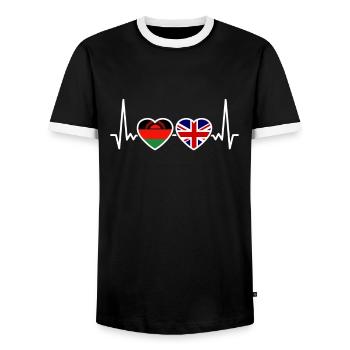 Malawi UK Heartbeat Flag British Malawian - Men's Ringer Shirt - black/white - Front - AI Model Female 172 light (172cm) & AI Model Male 178 light (178cm)