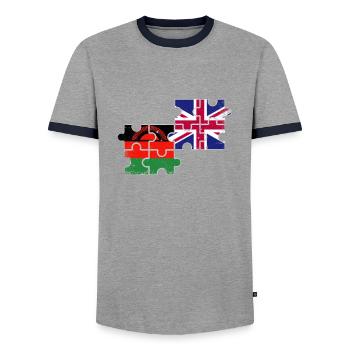 Malawi UK Vintage Flag British Malawian - Men's Ringer Shirt - grey/navy  - Front - AI Model Female 172 light (172cm) & AI Model Male 178 light (178cm)