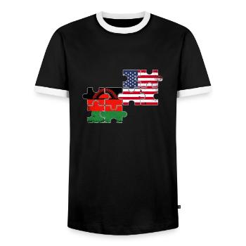 Malawi USA Vintage Flag American Malawian - Men's Ringer Shirt - black/white - Front - AI Model Female 172 light (172cm) & AI Model Male 178 light (178cm)
