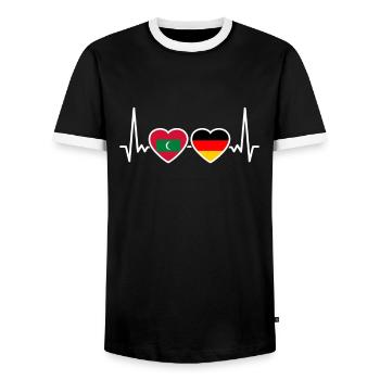 Maldives Germany Heartbeat Flag Maldivian - Men's Ringer Shirt - black/white - Front - AI Model Female 172 light (172cm) & AI Model Male 178 light (178cm)
