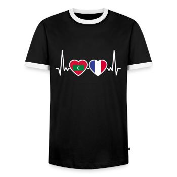 Maldives France Heartbeat Flag Maldivian - Men's Ringer Shirt - black/white - Front - AI Model Female 172 light (172cm) & AI Model Male 178 light (178cm)