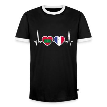 Maldives France Vintage Heartbeat drapeau - T-shirt contrasté Homme - noir/blanc - Devant - AI Model Female 172 light (172cm) & AI Model Male 178 light (178cm)