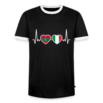 Maldives Italy Heartbeat Flag Maldivian - Men's Ringer Shirt - black/white - Front - AI Model Female 172 light (172cm) & AI Model Male 178 light (178cm)