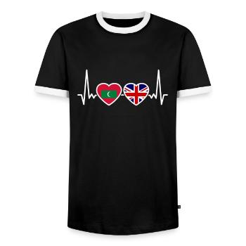 Malediven UK Herzschlag Flagge Britisch Malediver - Männer Kontrast-T-Shirt - Schwarz/Weiß - Vorne - AI Model Female 172 light (172cm) & AI Model Male 178 light (178cm)