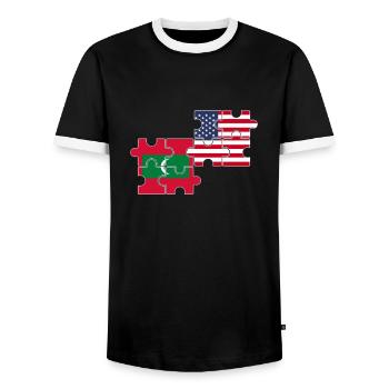 Maldives États-Unis Drapeau Maldivien américain - T-shirt contrasté Homme - noir/blanc - Devant - AI Model Female 172 light (172cm) & AI Model Male 178 light (178cm)