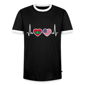 Malediven USA Herzschlag Flagge Malediver - Männer Kontrast-T-Shirt - Schwarz/Weiß - Vorne - AI Model Female 172 light (172cm) & AI Model Male 178 light (178cm)