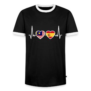 Malaysia Spain Heartbeat Flag Malaysian - Men's Ringer Shirt - black/white - Front - AI Model Female 172 light (172cm) & AI Model Male 178 light (178cm)