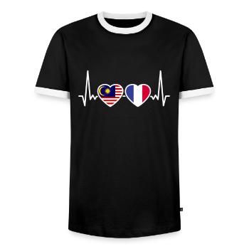Malaysia France Heartbeat Flag Malaysian - Men's Ringer Shirt - black/white - Front - AI Model Female 172 light (172cm) & AI Model Male 178 light (178cm)