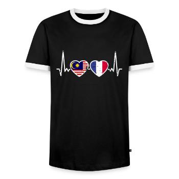 Malaysia France Vintage Heartbeat Flag - Men's Ringer Shirt - black/white - Front - AI Model Female 172 light (172cm) & AI Model Male 178 light (178cm)
