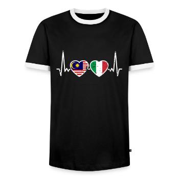Malaysia Italy Vintage Heartbeat Flag - Men's Ringer Shirt - black/white - Front - AI Model Female 172 light (172cm) & AI Model Male 178 light (178cm)