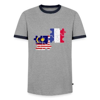 Malaisie France Vintage drapeau malaisien - T-shirt contrasté Homme - gris/marine  - Devant - AI Model Female 172 light (172cm) & AI Model Male 178 light (178cm)