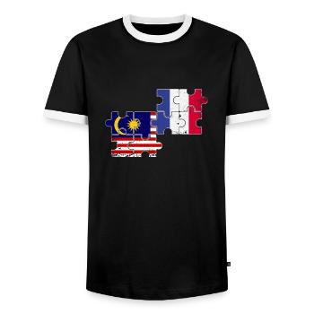 Malaysia France Vintage Flag Malaysian - Men's Ringer Shirt - black/white - Front - AI Model Female 172 light (172cm) & AI Model Male 178 light (178cm)