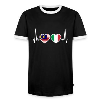 Malaysia Italy Heartbeat Flag Malaysian - Men's Ringer Shirt - black/white - Front - AI Model Female 172 light (172cm) & AI Model Male 178 light (178cm)