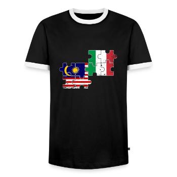 Malaysia Italy Vintage Flag Malaysian - Men's Ringer Shirt - black/white - Front - AI Model Female 172 light (172cm) & AI Model Male 178 light (178cm)