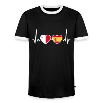 Malta Spain Heartbeat Flag Maltese - Men's Ringer Shirt - black/white - Front - AI Model Female 172 light (172cm) & AI Model Male 178 light (178cm)