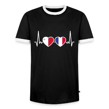 Malta France Heartbeat Flag Maltese - Men's Ringer Shirt - black/white - Front - AI Model Female 172 light (172cm) & AI Model Male 178 light (178cm)