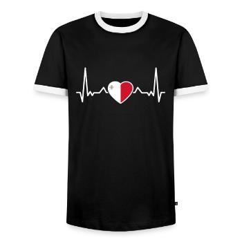 Drapeau maltais de battement de cœur de Malte - T-shirt contrasté Homme - noir/blanc - Devant - AI Model Female 172 light (172cm) & AI Model Male 178 light (178cm)