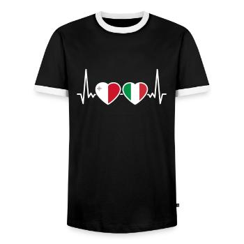 Malta Italy Heartbeat Flag Maltese - Men's Ringer Shirt - black/white - Front - AI Model Female 172 light (172cm) & AI Model Male 178 light (178cm)