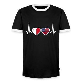 Malte USA Heartbeat Flag Maltais - T-shirt contrasté Homme - noir/blanc - Devant - AI Model Female 172 light (172cm) & AI Model Male 178 light (178cm)