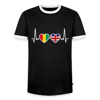 Guinée Royaume-Uni Heartbeat Flag Guinée britannique - T-shirt contrasté Homme - noir/blanc - Devant - AI Model Female 172 light (172cm) & AI Model Male 178 light (178cm)