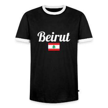 Beirut Lebanon Lebanese Flag Lebanese - Men's Ringer Shirt - black/white - Front - AI Model Female 172 light (172cm) & AI Model Male 178 light (178cm)