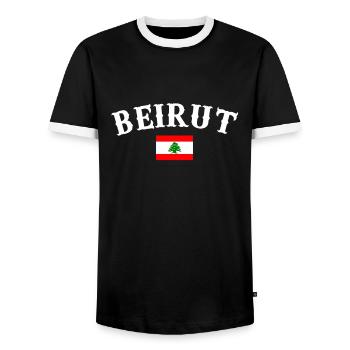 Beirut Lebanon Lebanese Flag Lebanese - Men's Ringer Shirt - black/white - Front - AI Model Female 172 light (172cm) & AI Model Male 178 light (178cm)