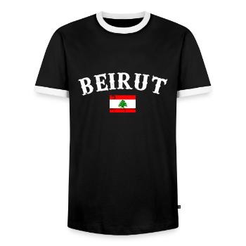 Beyrouth Liban Vintage drapeau libanais - T-shirt contrasté Homme - noir/blanc - Devant - AI Model Female 172 light (172cm) & AI Model Male 178 light (178cm)