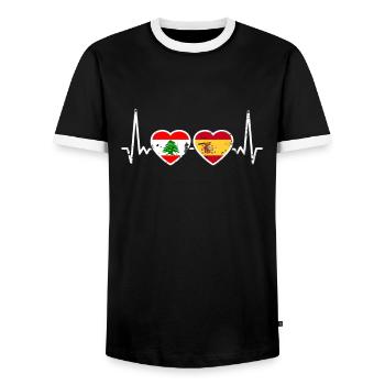 Liban Espagne Vintage Heartbeat drapeau libanais - T-shirt contrasté Homme - noir/blanc - Devant - AI Model Female 172 light (172cm) & AI Model Male 178 light (178cm)