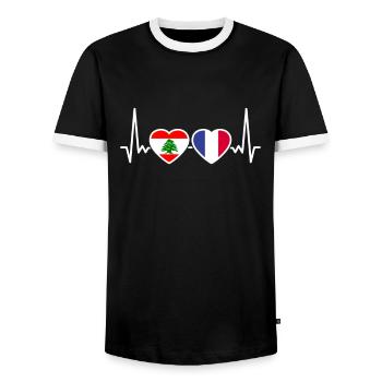 Lebanon France Heartbeat Flag Lebanese - Men's Ringer Shirt - black/white - Front - AI Model Female 172 light (172cm) & AI Model Male 178 light (178cm)