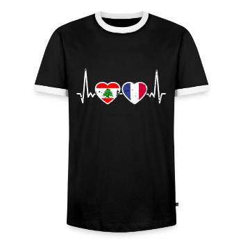 Libanon Frankreich Vintage Herzschlag Flagge - Männer Kontrast-T-Shirt - Schwarz/Weiß - Vorne - AI Model Female 172 light (172cm) & AI Model Male 178 light (178cm)
