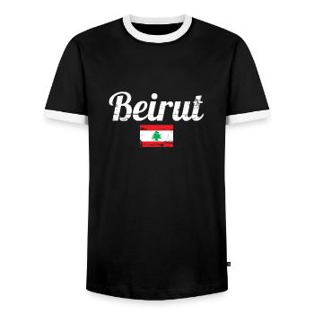 Beirut Lebanon Vintage Lebanese Flag Lebanese - Men's Ringer Shirt - black/white - Front - AI Model Female 172 light (172cm) & AI Model Male 178 light (178cm)