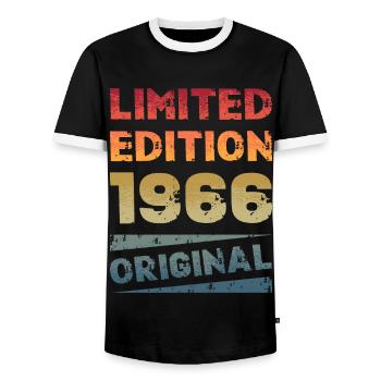 Limited Edition Birthday Party Vintage 1966 - Men's Ringer Shirt - black/white - Front - AI Model Female 172 light (172cm) & AI Model Male 178 light (178cm)
