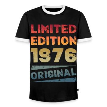 Limited Edition Birthday Party Vintage 1976 - Men's Ringer Shirt - black/white - Front - AI Model Female 172 light (172cm) & AI Model Male 178 light (178cm)