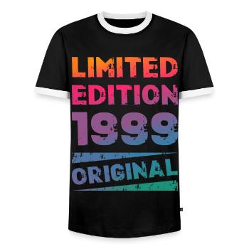 Limited Edition 25 Geburtstag Party Jahrgang 1999 - Männer Kontrast-T-Shirt - Schwarz/Weiß - Vorne - AI Model Female 172 light (172cm) & AI Model Male 178 light (178cm)