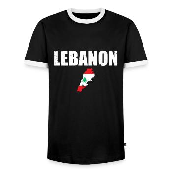 Lebanon Vintage Map Lebanese Flag Lebanese - Men's Ringer Shirt - black/white - Front - AI Model Female 172 light (172cm) & AI Model Male 178 light (178cm)