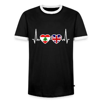 Libanon UK Herzschlag Flagge Britisch Libanesisch - Männer Kontrast-T-Shirt - Schwarz/Weiß - Vorne - AI Model Female 172 light (172cm) & AI Model Male 178 light (178cm)