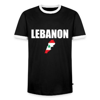 Lebanon Map Lebanese Flag Lebanese - Men's Ringer Shirt - black/white - Front - AI Model Female 172 light (172cm) & AI Model Male 178 light (178cm)