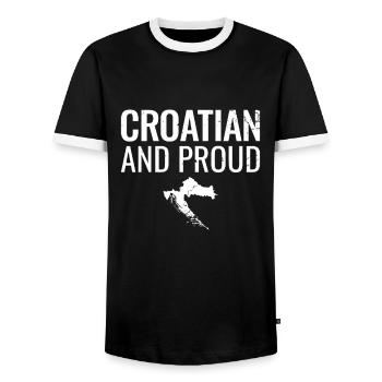 Croatian And Proud Vintage Croatia Map Croatia - Men's Ringer Shirt - black/white - Front - AI Model Female 172 light (172cm) & AI Model Male 178 light (178cm)