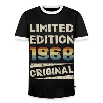 Limited Edition Birthday Party Vintage 1968 - Men's Ringer Shirt - black/white - Front - AI Model Female 172 light (172cm) & AI Model Male 178 light (178cm)