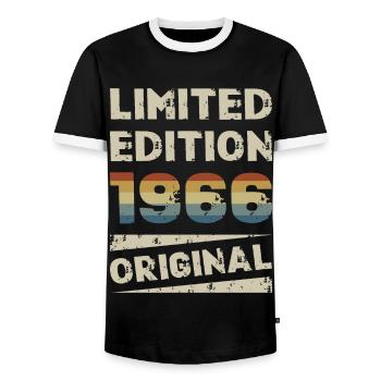 Limited Edition Birthday Party Vintage 1966 - Men's Ringer Shirt - black/white - Front - AI Model Female 172 light (172cm) & AI Model Male 178 light (178cm)