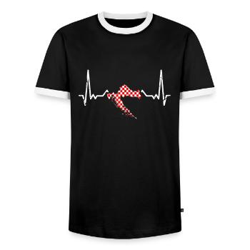 Croatia Vintage Map Heartbeat Flag Croatia - Men's Ringer Shirt - black/white - Front - AI Model Female 172 light (172cm) & AI Model Male 178 light (178cm)