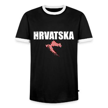 Hrvatska Vintage Croatia Map Croatian Flag - Men's Ringer Shirt - black/white - Front - AI Model Female 172 light (172cm) & AI Model Male 178 light (178cm)