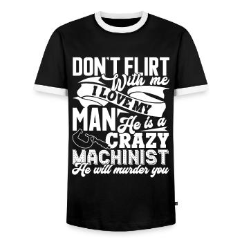 Machinist My Man Is A Crazy Machinist - Men's Ringer Shirt - black/white - Front - AI Model Female 172 light (172cm) & AI Model Male 178 light (178cm)